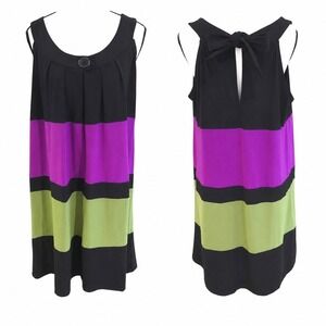 Blu Sage Colorblock Shift Dress XL Purple Green Black Bow Back Mod Professional